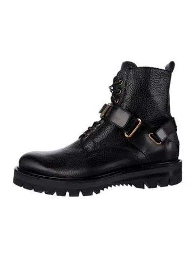 Pre-owned Versace Medusa Insignia Leather Combat Boots In Black