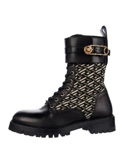 Pre-owned Versace Medusa Insignia Leather Combat Boots In Black