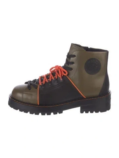 Pre-owned Versace Medusa Insignia Leather Combat Boots In Multicolor