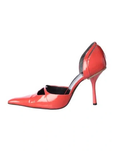 Pre-owned Versace Medusa Insignia Leather D'orsay Pumps In Red