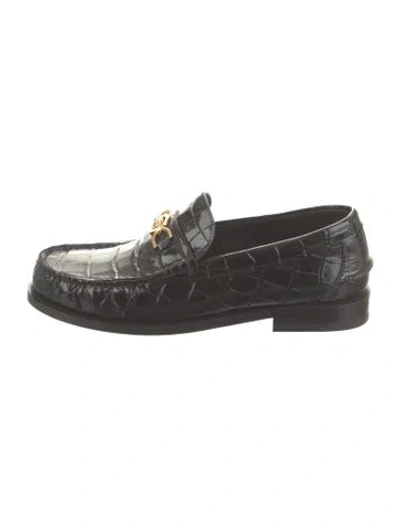 Pre-owned Versace Medusa Insignia Leather Dress Loafers In Black