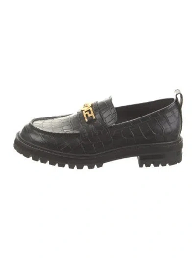 Pre-owned Versace Medusa Insignia Leather Dress Loafers In Black