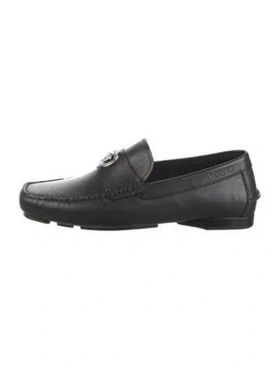 Pre-owned Versace Medusa Insignia Leather Dress Loafers In Black