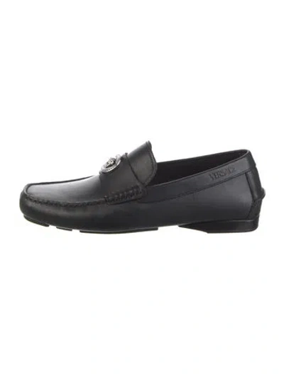 Pre-owned Versace Medusa Insignia Leather Dress Loafers In Black