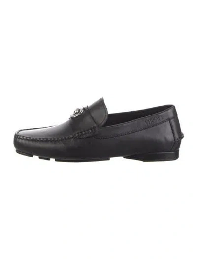 Pre-owned Versace Medusa Insignia Leather Dress Loafers In Black