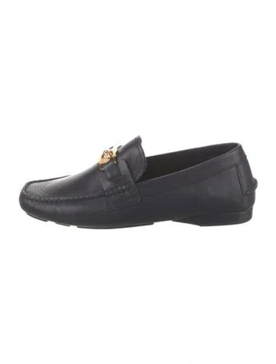 Pre-owned Versace Medusa Insignia Leather Dress Loafers In Blue