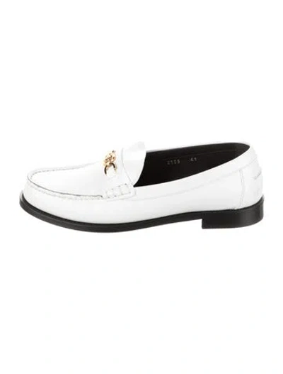 Pre-owned Versace Medusa Insignia Leather Dress Loafers In White