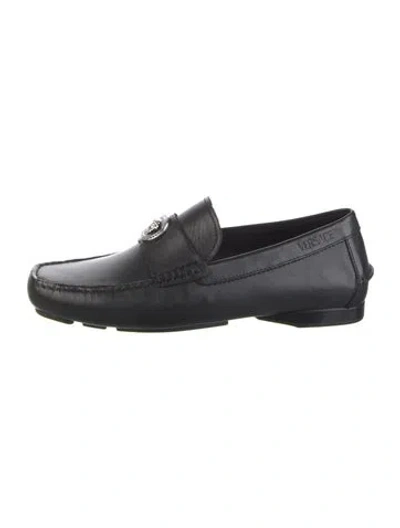 Pre-owned Versace Medusa Insignia Leather Drivers In Black