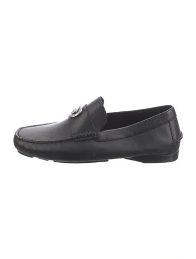 Pre-owned Versace Medusa Insignia Leather Drivers In Black