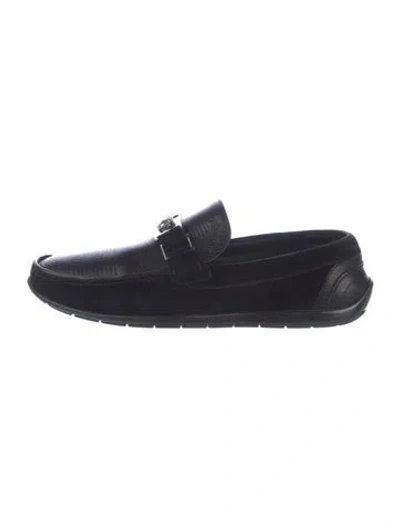Pre-owned Versace Medusa Insignia Leather Drivers In Black