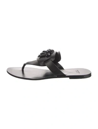 Pre-owned Versace Medusa Insignia Leather Flip Flops In Black/white
