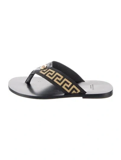 Pre-owned Versace Medusa Insignia Leather Flip Flops In Blue