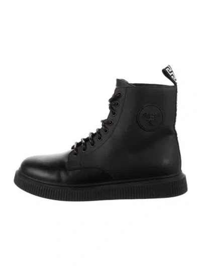 Pre-owned Versace Medusa Insignia Leather Hiking Boots In Black