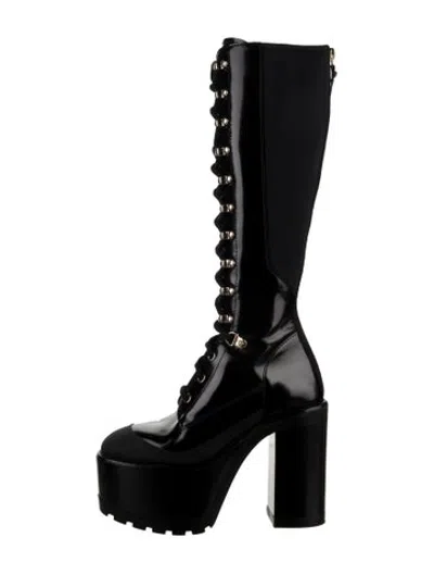 Pre-owned Versace Medusa Insignia Leather Lace-up Boots In Black