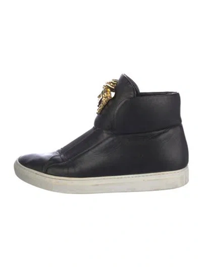 Pre-owned Versace Medusa Insignia Leather Lace-up Boots In Blue