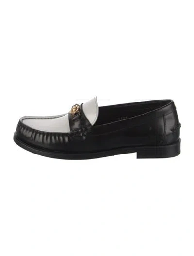 Pre-owned Versace Medusa Insignia Leather Loafers In Black