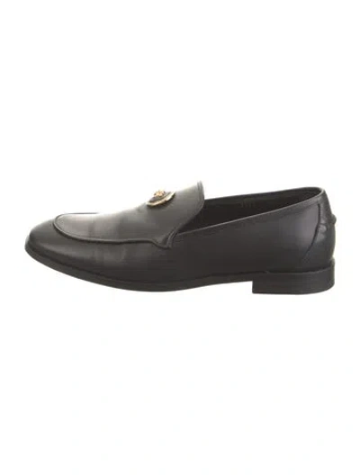 Pre-owned Versace Medusa Insignia Leather Loafers In Black