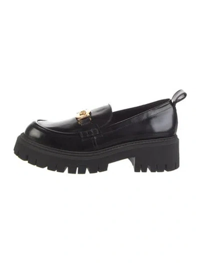 Pre-owned Versace Medusa Insignia Leather Loafers In Black