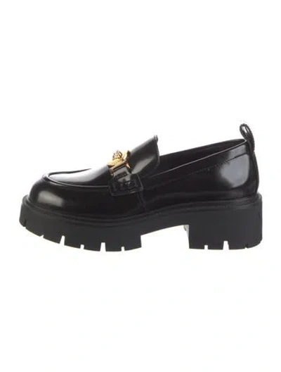 Pre-owned Versace Medusa Insignia Leather Loafers In Black