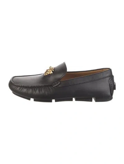 Pre-owned Versace Medusa Insignia Leather Loafers In Black