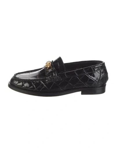 Pre-owned Versace Medusa Insignia Leather Loafers In Black