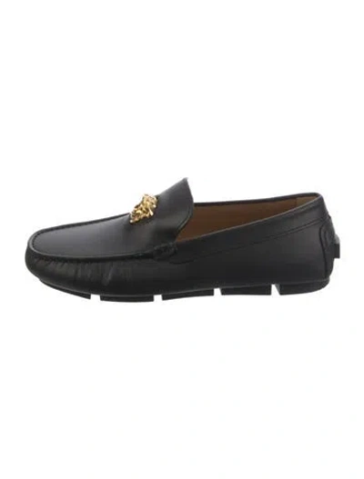 Pre-owned Versace Medusa Insignia Leather Loafers In Black