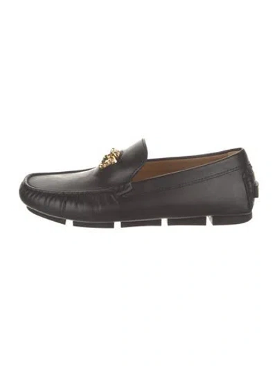 Pre-owned Versace Medusa Insignia Leather Loafers In Black
