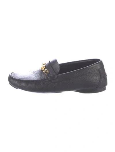 Pre-owned Versace Medusa Insignia Leather Loafers In Black