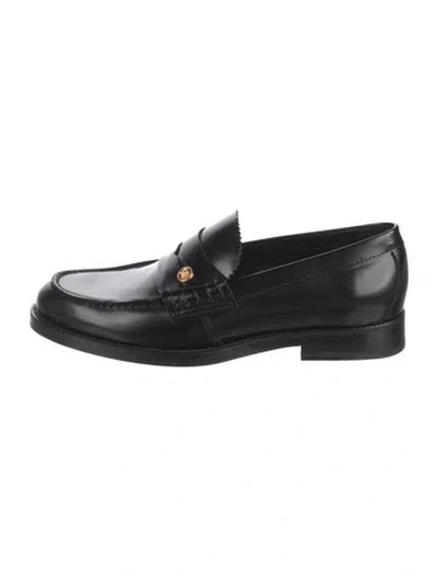 Pre-owned Versace Medusa Insignia Leather Loafers In Black
