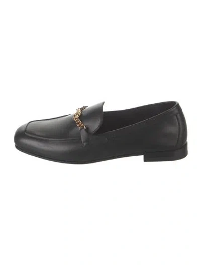Pre-owned Versace Medusa Insignia Leather Loafers In Black