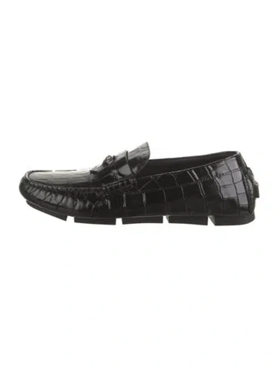 Pre-owned Versace Medusa Insignia Leather Loafers In Black