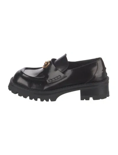 Pre-owned Versace Medusa Insignia Leather Loafers In Black