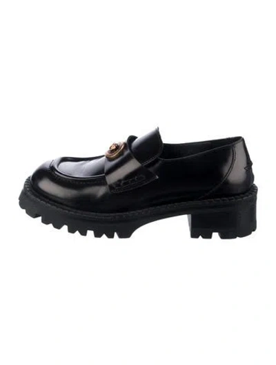 Pre-owned Versace Medusa Insignia Leather Loafers In Black