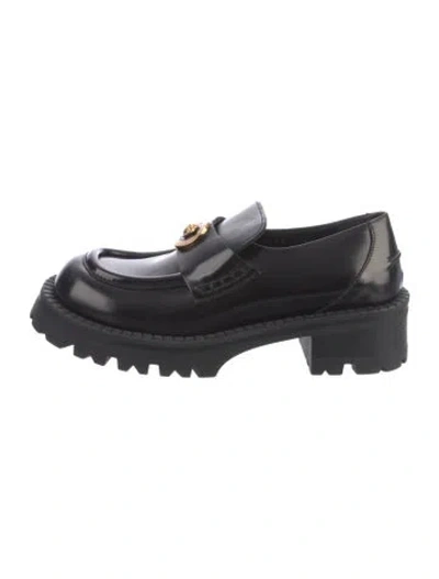 Pre-owned Versace Medusa Insignia Leather Loafers In Black