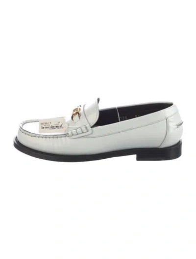 Pre-owned Versace Medusa Insignia Leather Loafers In White