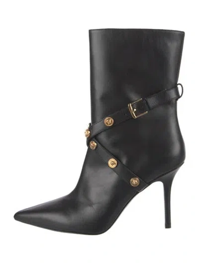 Pre-owned Versace Medusa Insignia Leather Moto Boots In Black