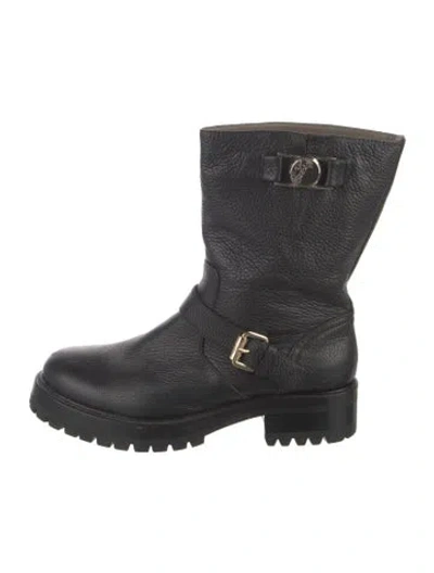 Pre-owned Versace Medusa Insignia Leather Moto Boots In Black