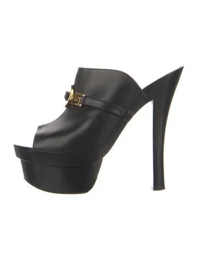 Pre-owned Versace Medusa Insignia Leather Mules In Black