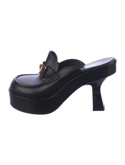 Pre-owned Versace Medusa Insignia Leather Mules In Black