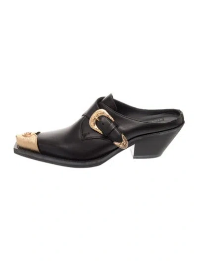 Pre-owned Versace Medusa Insignia Leather Mules In Black