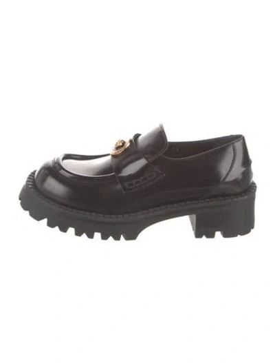 Pre-owned Versace Medusa Insignia Leather Mules In Brown