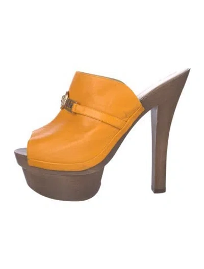 Pre-owned Versace Medusa Insignia Leather Mules In Yellow