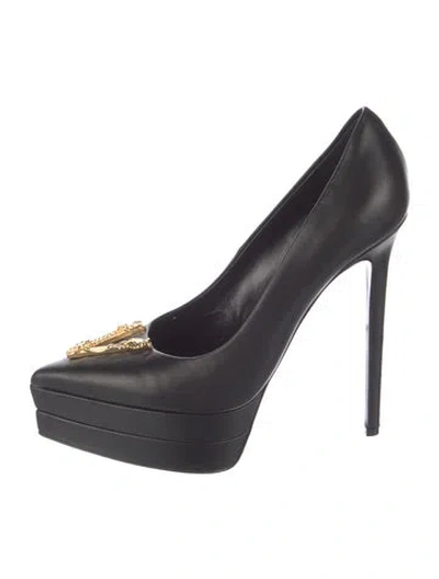 Pre-owned Versace Medusa Insignia Leather Pumps In Blue