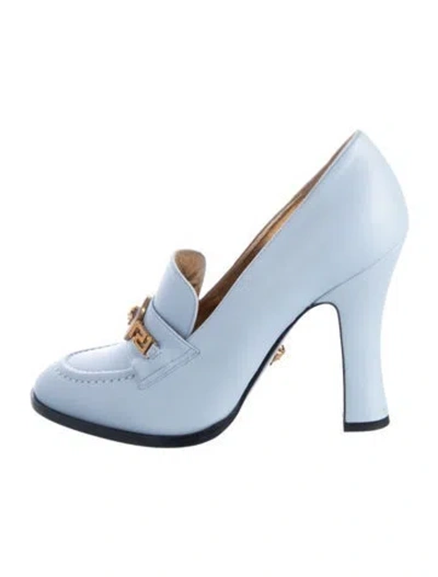 Pre-owned Versace Medusa Insignia Leather Pumps In Blue