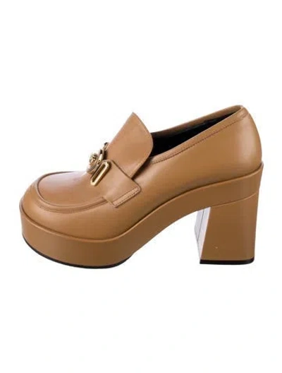 Pre-owned Versace Medusa Insignia Leather Pumps In Brown/neutrals