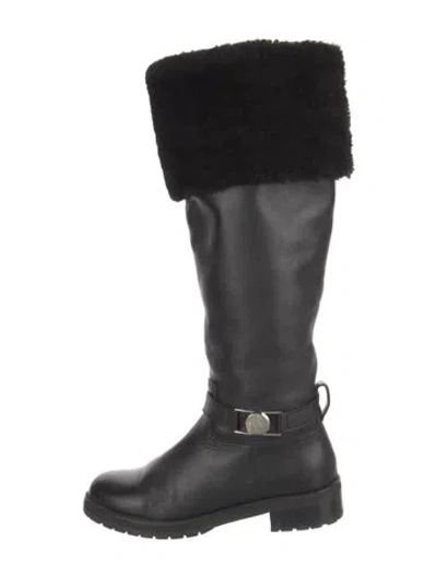 Pre-owned Versace Medusa Insignia Leather Riding Boots In Black