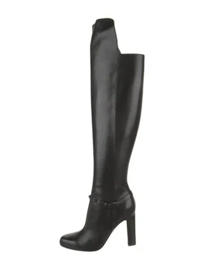 Pre-owned Versace Medusa Insignia Leather Riding Boots W/ Tags In Black