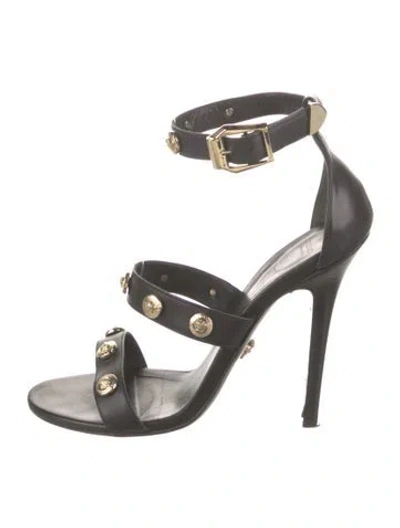 Pre-owned Versace Medusa Insignia Leather Sandals In Black