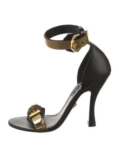 Pre-owned Versace Medusa Insignia Leather Sandals In Black
