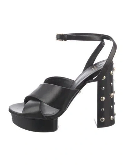 Pre-owned Versace Medusa Insignia Leather Sandals In Black